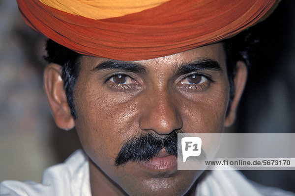 Rajasthani man with a turban  portrait  Udaipur  Rajasthan  India  Asia