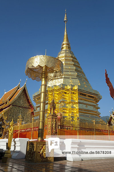 Goldene Pagode oder Chedi  Wat Phrathat Doi Suthep  Chiang Mai  Nordthailand  Thailand  Asien