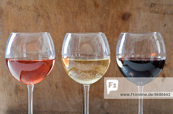 Rose  white and red wines in glasses