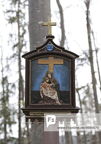 Kreuzweg am Riederstein  Station XIII  Jesus wird vom Kreuz abgenommen  Rottach-Egern  Tegernsee  Oberbayern  Bayern  Deutschland  Europa  ÖffentlicherGrund