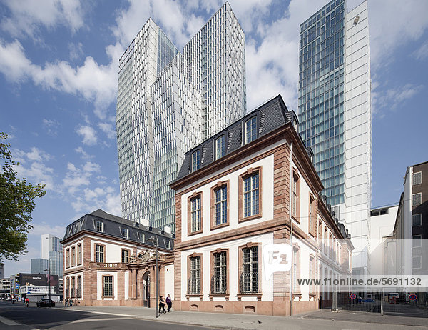 The reconstructed Thurn und Taxis Palais  Palais Quartier district  Jumeirah Hotel  Nextower office tower  Frankfurt am Main  Hesse  Germany  Europe  PublicGround