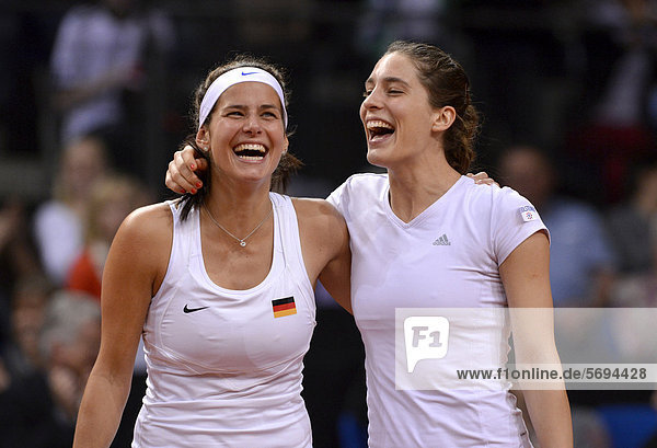 Julia Goerges and Andrea Petkovic  GER  Ladies' Tennis  Doubles  FedCup  Fed Cup  World Group Play-offs  Germany vs Australia  Porsche Arena  Stuttgart  Baden-Wuerttemberg  Germany  Europe