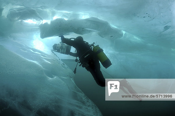 Underwater video-operator Didier Noirot  in lake Baikal  Siberia  Russia  island Olkhon.