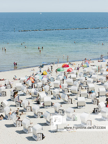 Germany Ruegen  Binz  People in beach booth at Island of Rugen
