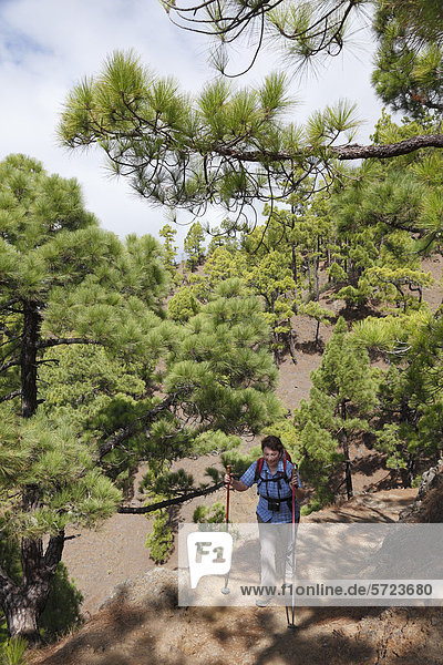 Spain  La  Palma  Mature woman hiking in Caldera de Taburiente National Park