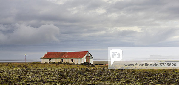 Panoramic rural scene with barn  Iceland
