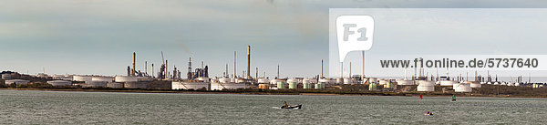 Esso Oil refinery seen accross Southampton Water from Hamble  Hampshire  England  United Kingdom  Europe