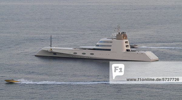 Motor Yacht A  built by shipyard Blohm + Voss GmbH in 2008  length 119 metres  owned by Andrey Melnichenko  on the CÙte d'Azur  France  Mediterranean  Europe