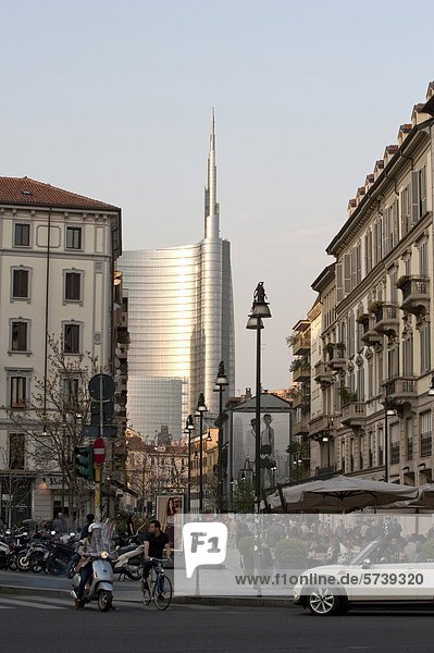 Italy  Lombardy  Milan  Corso Garibaldi and Porta Nuova Tower designed by Cesar Pelli                                                                                                               