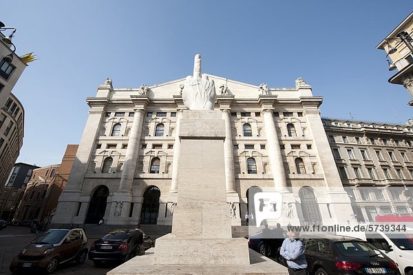 Italy  Lombardy  Milan  the stock exchange in Piazza Affari and Cattelan sculpture                                                                                                                  