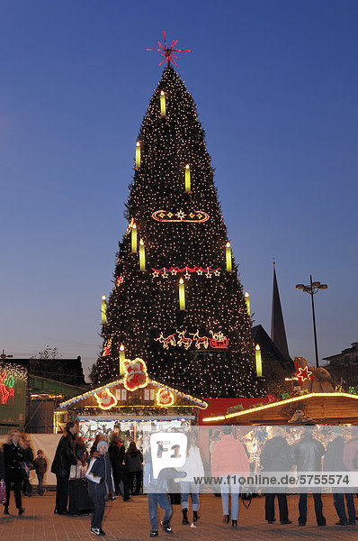 Weihnachtsbaum und Weihnachtsmarkt am Abend in Dortmund  Nordrhein-Westfalen  Deutschland  Europa  ÖffentlicherGrund