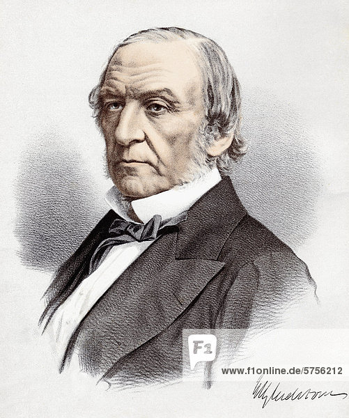 Historische Chromolithographie aus dem 19. Jahrhundert  Portrait von William Ewart Gladstone  1809 - 1898  ehemaliger britischer Premierminister