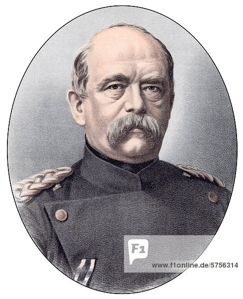 Historic chromolithography from the 19th century  portrait of Otto Eduard Leopold von Bismarck-Schoenhausen or Prince of Bismarck  1815 - 1898  first chancellor of the German Empire