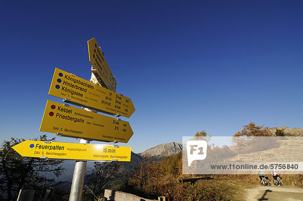 Signposts en route to Gotzenalm alp  Berchtesgadener Land district  Upper Bavaria  Bavaria  Germany  Europe