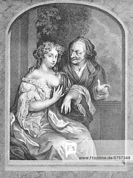 Die gefährliche Leichtgläubigkeit  Herzogin von Mazarin  die Maitresse Karl II. von England und der Herzog von Kolbert als Kupplerin verkleidet  1810