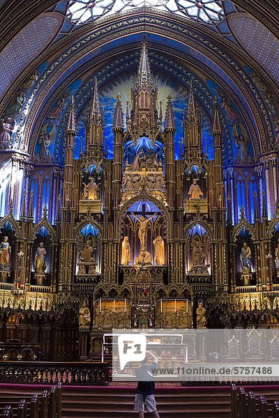 Interior alter of Notre-Basilica  at Place d'Armes in Old Montreal  Quebec  Canada.