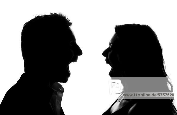 Schattenriss  Frau und Mann schreien sich an  Streit