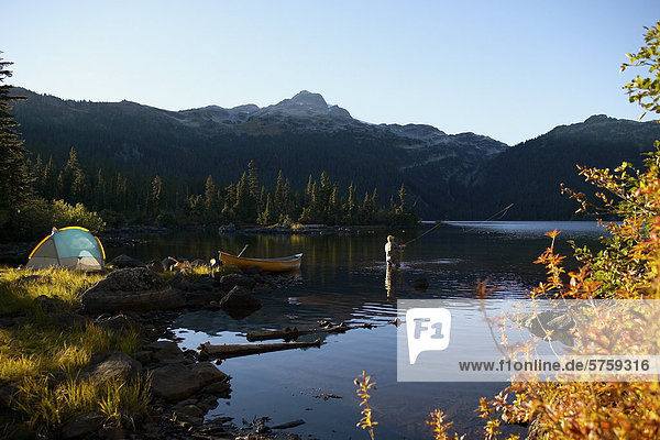 Camping on Callaghan Lake  Near Whistler  British Columbia  Canada.