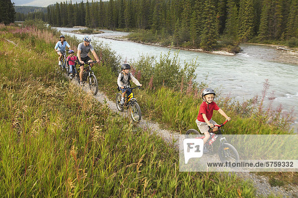 Family Mountain Biking  Alberta  Canada.