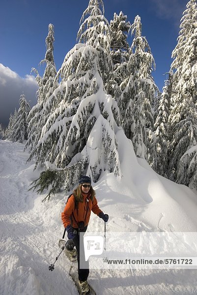 Allison Webb heading up Hollyburn Mountain at Cypress Provincial Park near Vancouver BC Canada