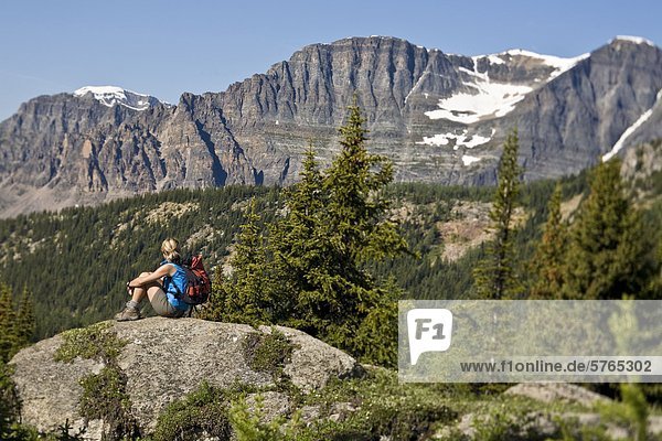 Ein Wanderer entdecken die Spuren des Sunshine Wiesen  Banff-Nationalpark  AB