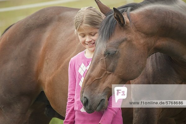 Girl and Quarter Horse  Traishof  Koenigsbach-Stein  Baden-Wuerttemberg  Germany  Europe
