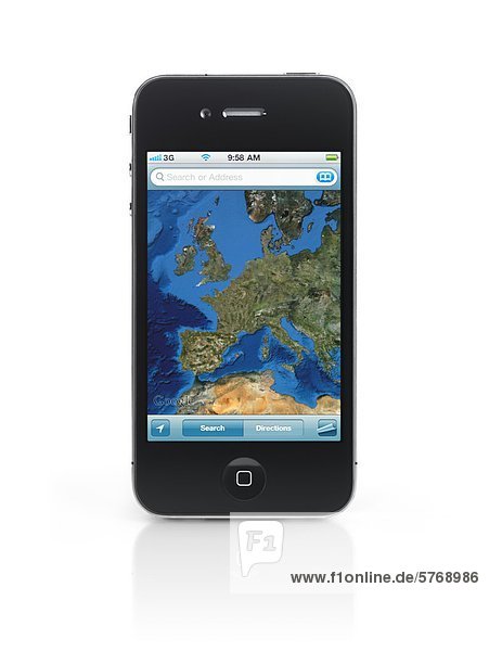 Apple iPhone 4 Smartphone mit GoogleMaps Europa auf seinem Display anzeigen