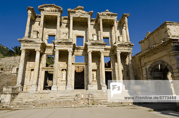 Library of Celsus at Ephesus  an ancient Greek city  and later a major Roman city  on the west coast of Asia Minor  near present-day Selçuk  Izmir Province  Turkey