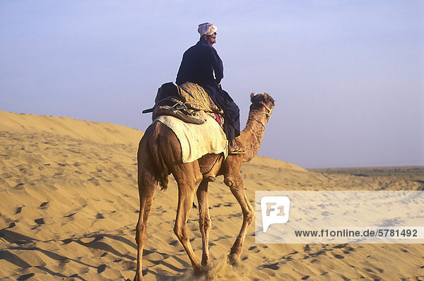 A camel driver on the Sam Sand Dunes  located 40 km west of Jaisalmer  India.