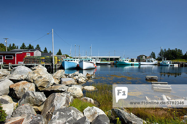 Fishing boats tied up at Moose Harbour  Nova Scotia  Canada