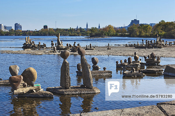 Balancing Stone sculptures  Remic Rapids  Ottawa River  Ottawa  Ontario  Canada