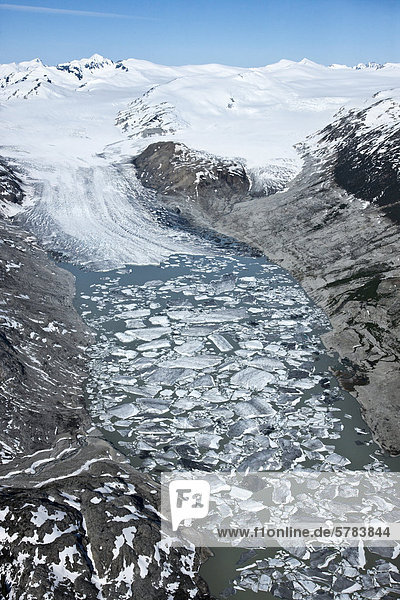 Luftaufnahmen über der Brücke Fluss-Gletscher in der South Cariboo Chilcotin Region British Columbia Kanada