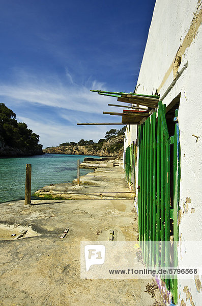 Boat house in the bay of Cala Pi  near Llucmajor  Majorca  Balearic Islands  Spain  Europe