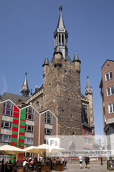 Granusturm tower  which is the eastern tower of the city hall  city hall  Aachen  Rhineland  North Rhine-Westphalia  Germany  Europe  PublicGround