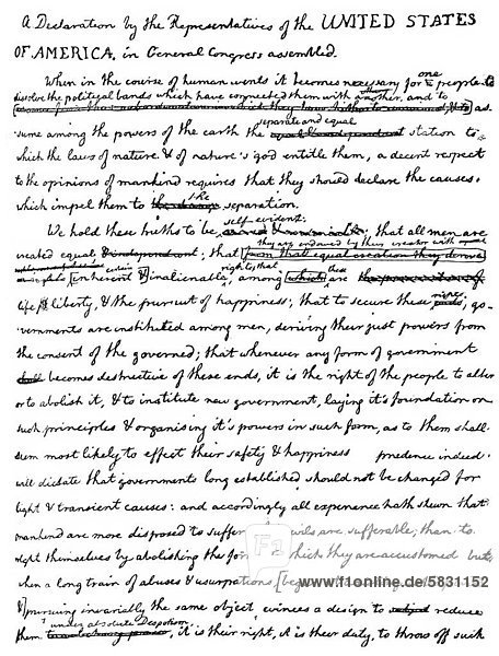 Faksimile Vom Entwurf Der Unabhangigkeitserklarung Der Vereinigten Staaten Von Amerika Oder The Unanimous Declaration Of The Thirteen United States Of America In Der Handschrift Von Thomas Jefferson Mit Anderungen Von Benjamin Franklin