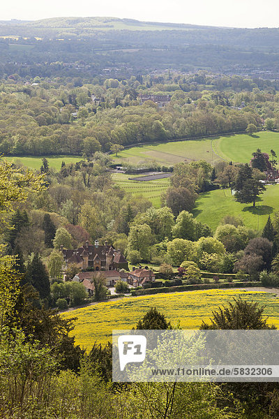 Blick auf das Dorf Steep von Aussichtspunkt in Ashford Hangers oberhalb des Dorfes  Hampshire  England  Großbritannien  Europa