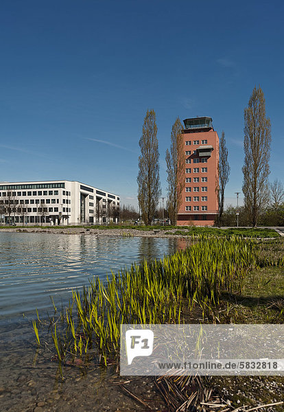 Tower-Gebäude des ehemaligen Flughafens München-Riem am ICM in München  Bayern  Deutschland  Europa