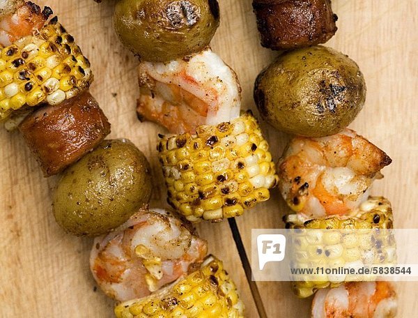 Shrimp  Corn  Sausage and Potato Kabobs