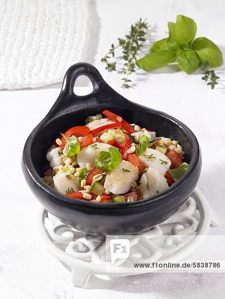 Fried cod with peppers  courgettes and Ebly