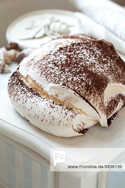 A Meringue Cookie Dusted with Cocoa Powder