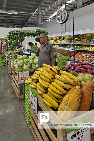 Senior-Tourist beim Einkauf im Supermarkt mit Obst und Gemüse  bei Puntarenas  Costa Rica  Mittelamerika