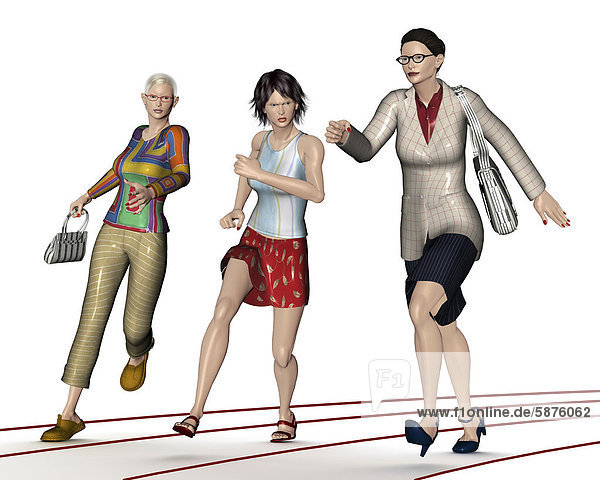 Women  competitors on a track or path  symbolic image for career  competition  illustration