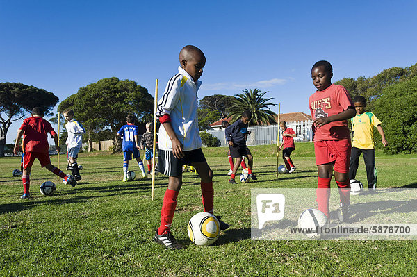 Football training of a youth team  Cape Town  South Africa  Africa