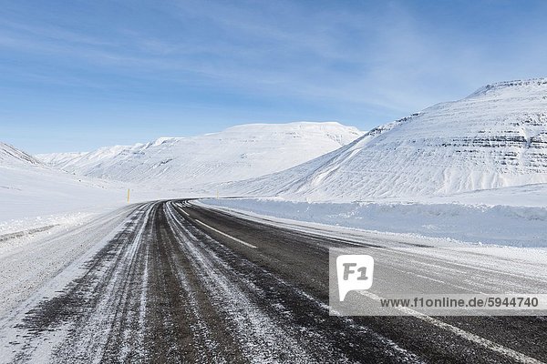 Winter snowy road  Northern  Iceland