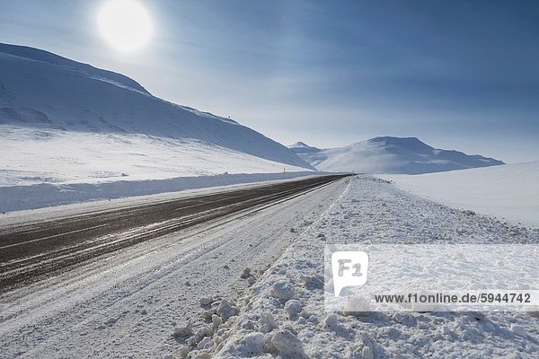 Winter snowy road  Northern  Iceland