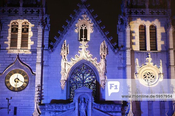 St. Nizier Kirche  Light Festival in Lyon  Rhone  Frankreich  Europa