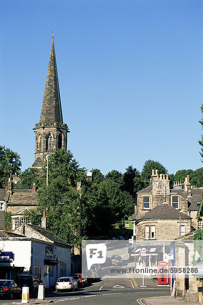 Parish church from town centre  Bakewell  Derbyshire  Peak District National Park  England  United Kingdom  Europe