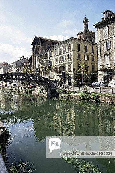 Kanal in Porta Ticinese  Naviglio Grande  Mailand  Lombardei  Italien  Europa