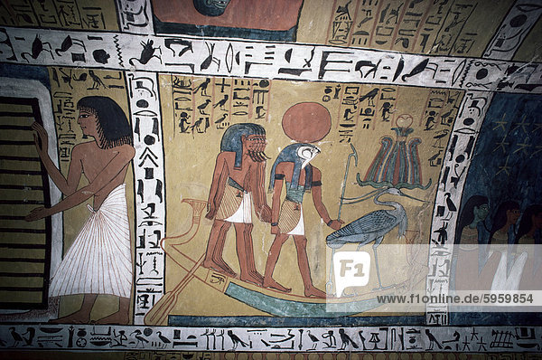 Wandmalerei im Grab der Sinjin  leitender Künstler Ramses II  Deir el-Medina  UNESCO Weltkulturerbe  Theben  Ägypten  Nordafrika  Afrika