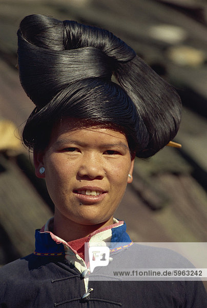 Miao Mädchens Frisur Provinz Guizhou China Asien